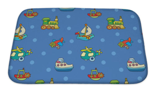 Bath Mat, Pattern With Colorful Childrens Toys