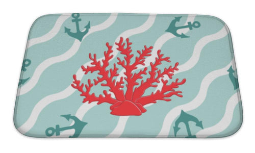 Bath Mat, Patterns With Corals And Anchors