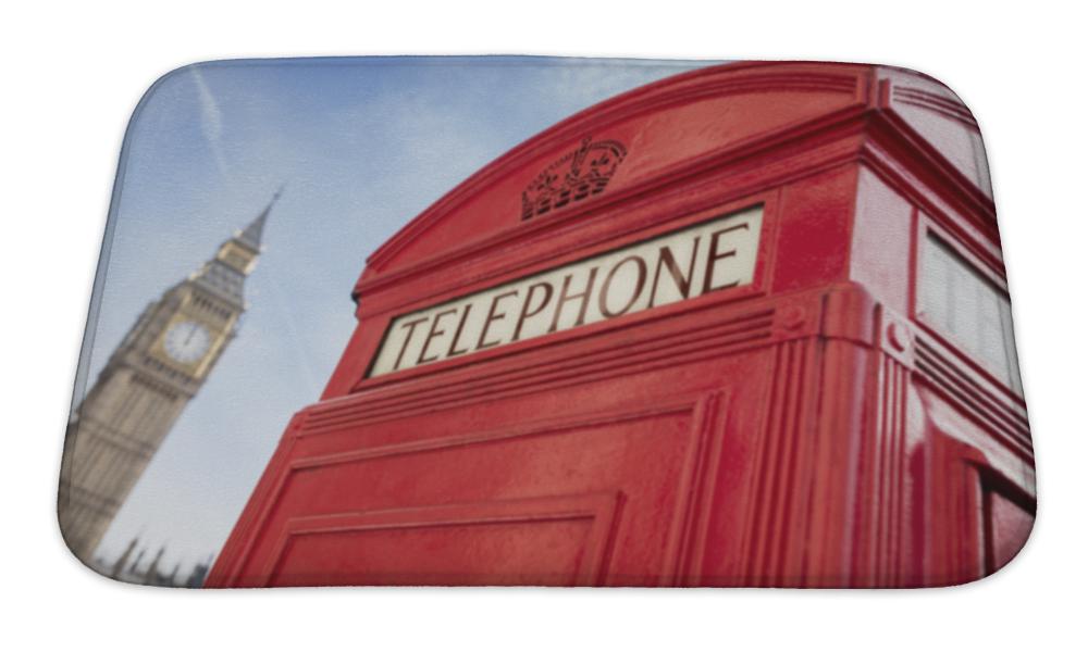 Bath Mat, London Telephone Booth Front Big Ben Houses Parliament England