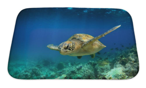 Bath Mat, Green Sea Turtle Swimming Underwater