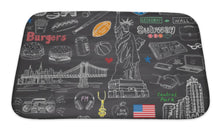 Load image into Gallery viewer, Bath Mat, New York City Doodles Elements Collection Hand Drawn Set With Taxi Coffee