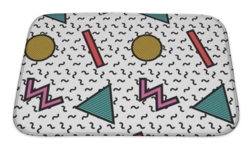 Bath Mat, Retro Pattern In Memphis Style 80s 90s