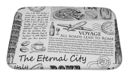 Bath Mat, Hand Drawn Italy Rome