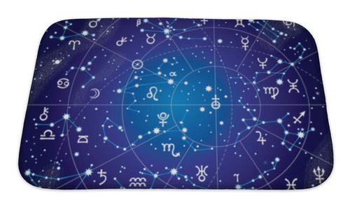 Bath Mat, Astronomy Xii Constellations Zodiac Ultraviolet Blueprint Version