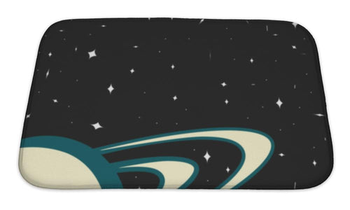 Bath Mat, Space Planet Saturn On A Starry Template