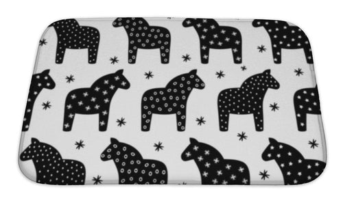 Bath Mat, Swedish Dala Or Daleclarian Horse Folk Art Pattern