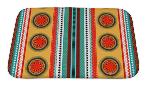 Bath Mat, Ethnic Boho Pattern Colorful Border