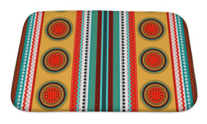 Bath Mat, Ethnic Boho Pattern Colorful Border