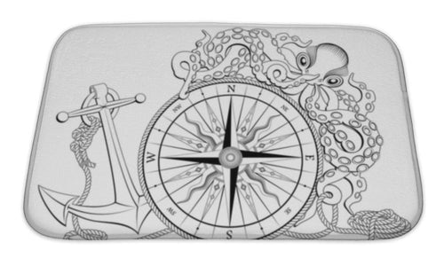 Bath Mat, Compass With Anchor And Octopus