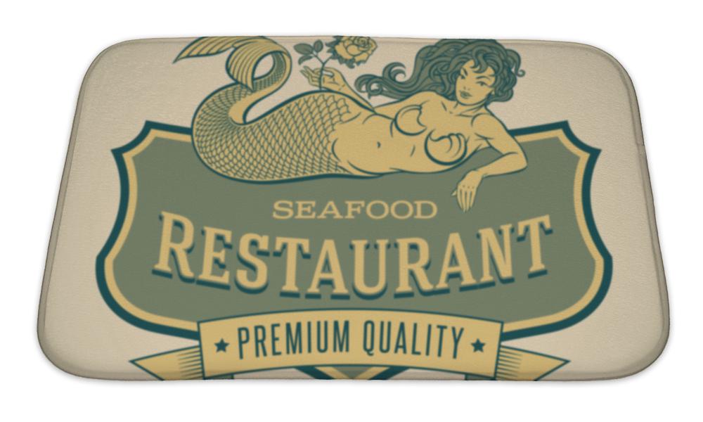 Bath Mat, Mermaid Seafood Restautant Label