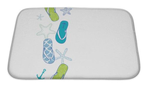 Bath Mat, Nautical Flip Flops Blue And Green Vertical Pattern