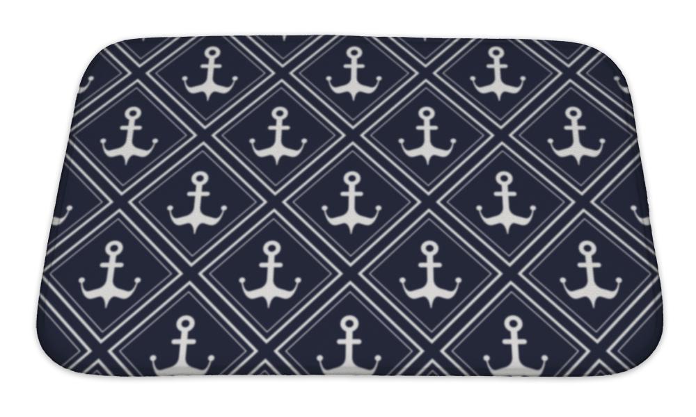 Bath Mat, Nautical Pattern With Anchors