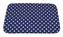 Load image into Gallery viewer, Bath Mat, Dark Pattern With White Polka Dots On A Sailor Navy Blue