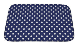 Bath Mat, Dark Pattern With White Polka Dots On A Sailor Navy Blue