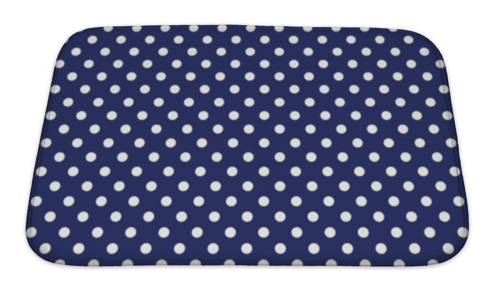 Bath Mat, Dark Pattern With White Polka Dots On A Sailor Navy Blue