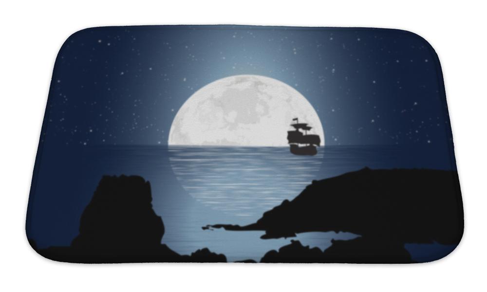 Bath Mat, Moonlight With Sailboat
