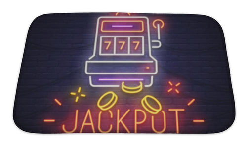 Bath Mat, Casino Neon Sign Slots Jackpot Neon Sign Bright Signboard Light Banner