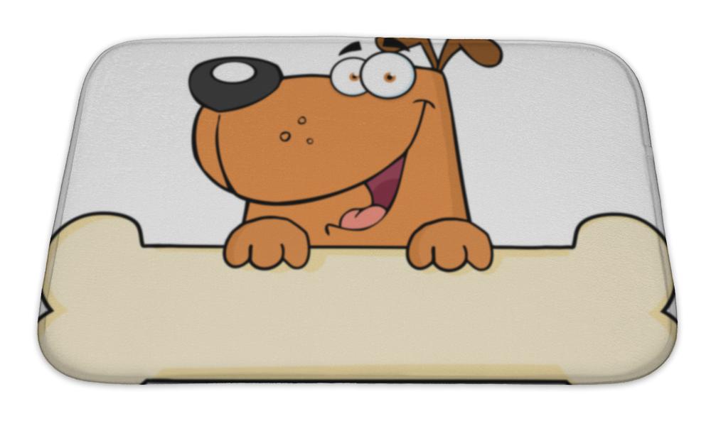 Bath Mat, Cartoon Dog Over Bone