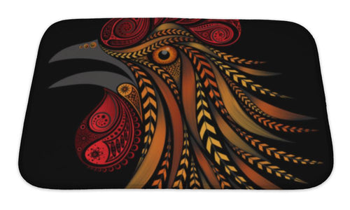 Bath Mat, Colored Rooster Made Of Flowers New Year 2017