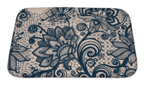Bath Mat, Abstract Lace Pattern With Flowers And Butterflies