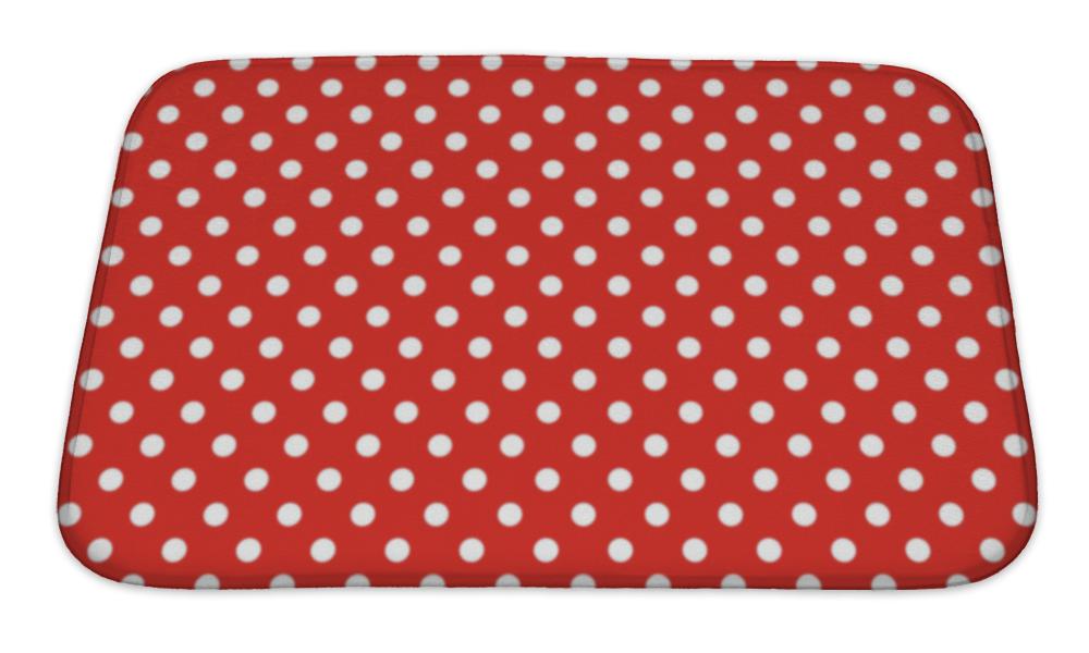 Bath Mat, Retro Pattern With Small White Polka Dots On Red