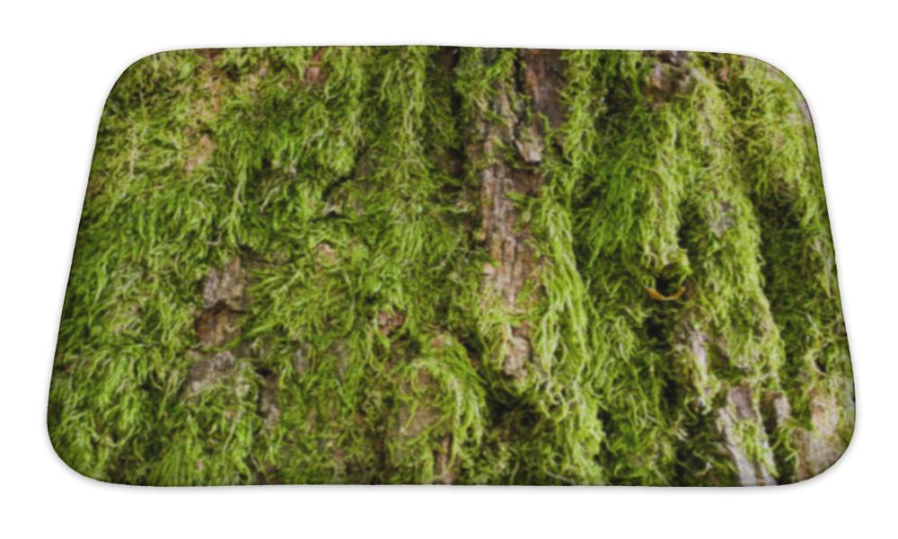 Bath Mat, Tree Bark Covered With Green Moss