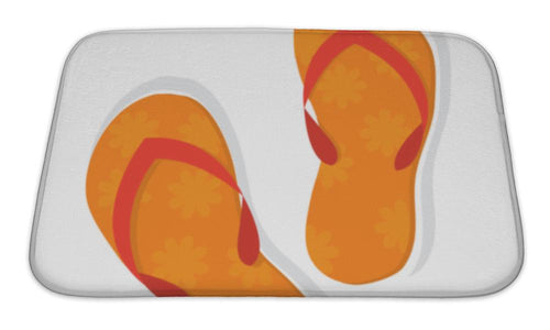 Bath Mat, Orange Slippers With Floral Pattern