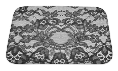 Bath Mat, Black Fine Lace Floral