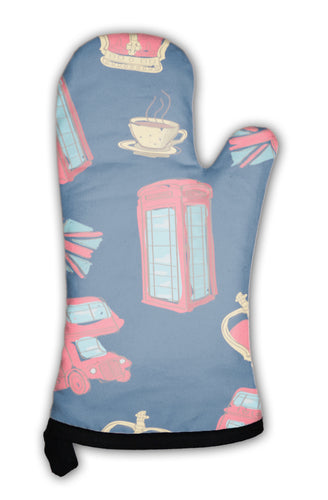 Oven Mitt, Colorful Pattern Of Handdrawn London Symbols