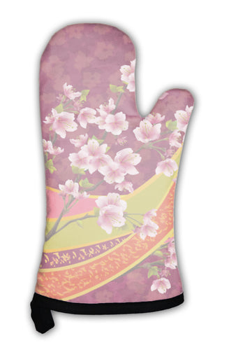 Oven Mitt, Japanese Pattern With Sakura Blossom