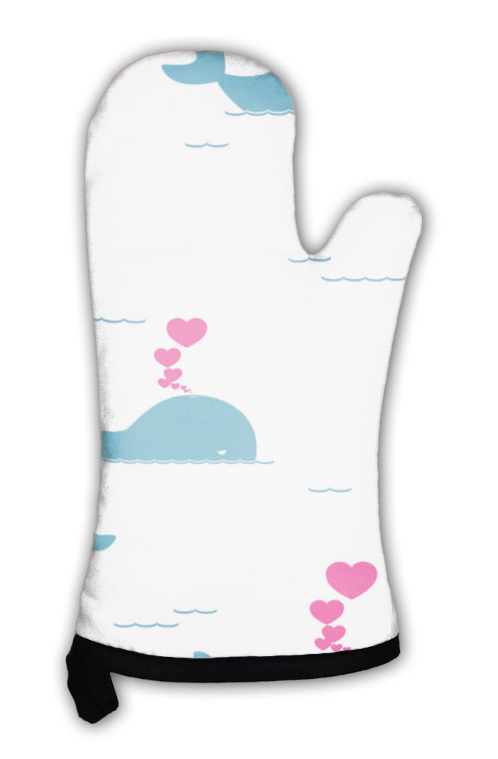 Oven Mitt, Pattern With Whale And Hearts