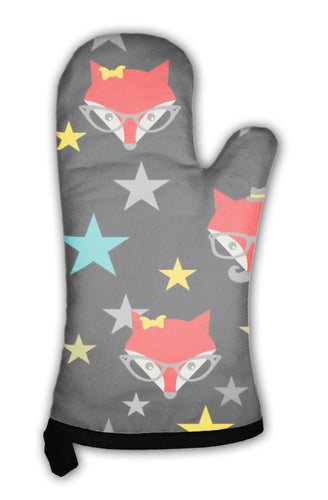 Oven Mitt, Pattern With Hipster Foxes