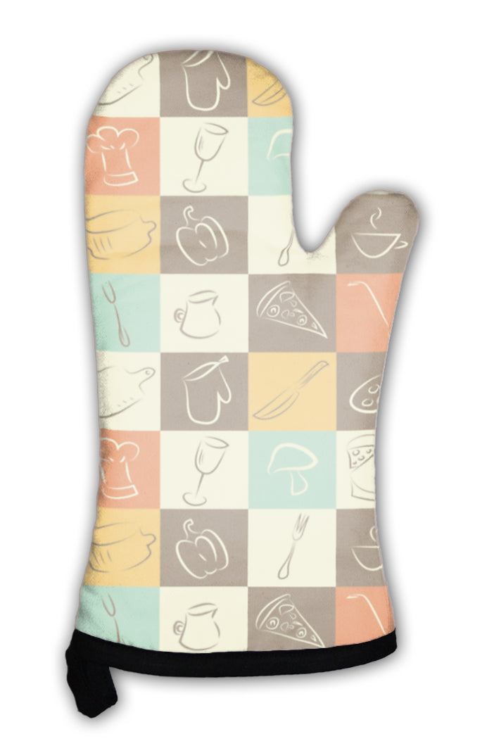 Oven Mitt, Pattern With Kitchen Elements