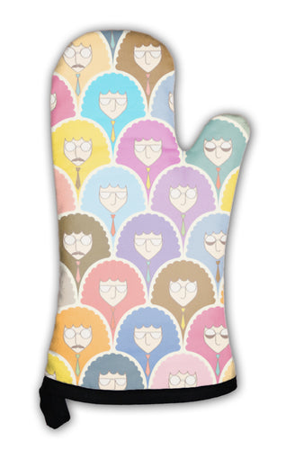Oven Mitt, Pattern With Funny People Faces