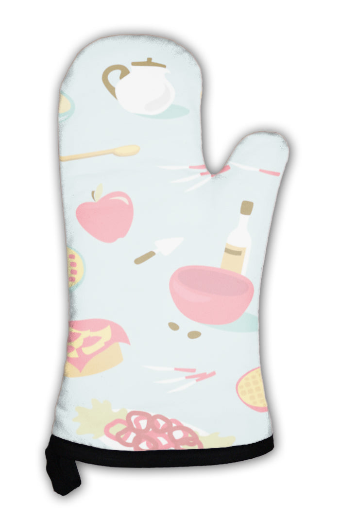 Oven Mitt, Retro Kitchen Pattern