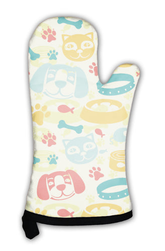 Oven Mitt, Bright Pattern With Funny Cat And Dog