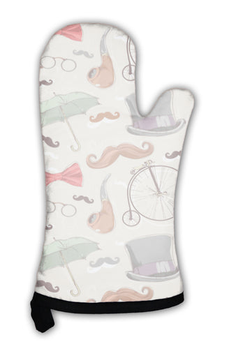 Oven Mitt, Retro Pattern With Vintage Objects