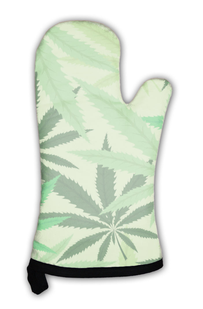 Oven Mitt, Green Hemp Floral Cannabis Leaf Marijuana Leaves Illustration