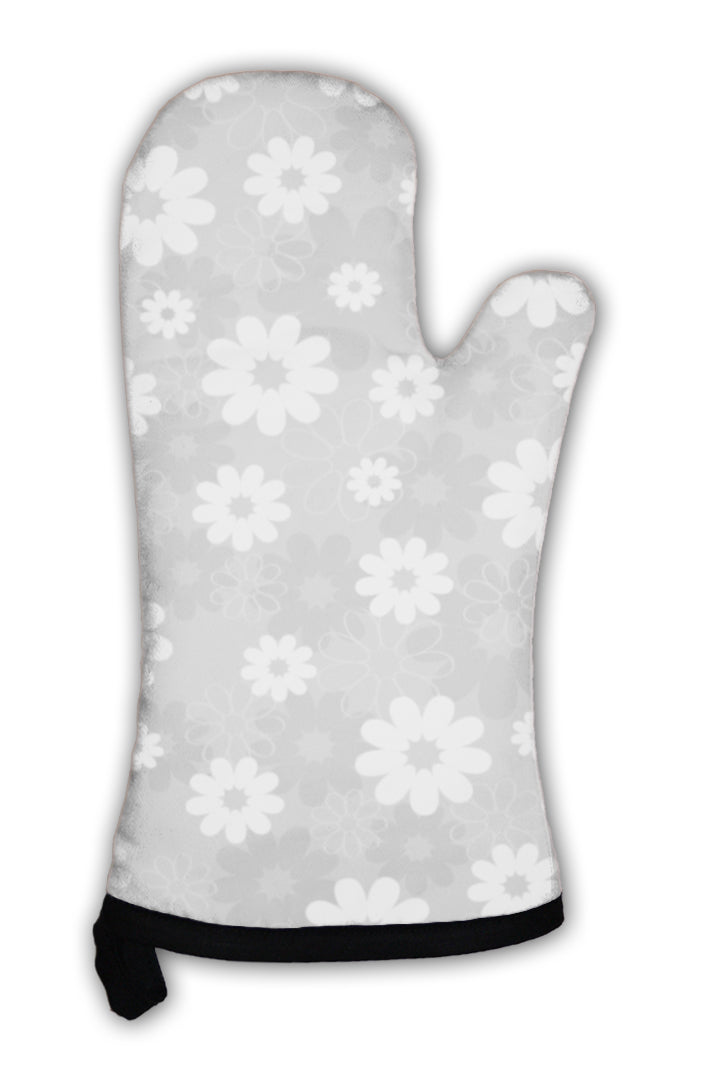 Oven Mitt, Gray Floral Pattern
