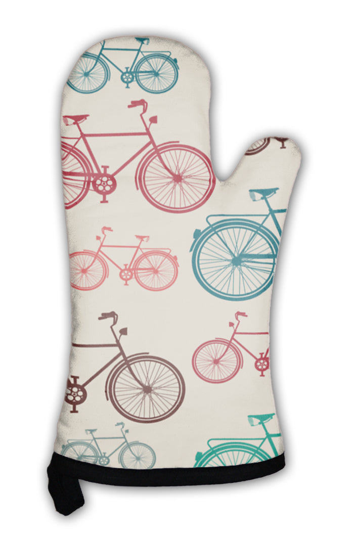 Oven Mitt, Vintage Bike Elements Pattern