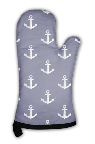 Oven Mitt, Sea Style Pattern With Anchors