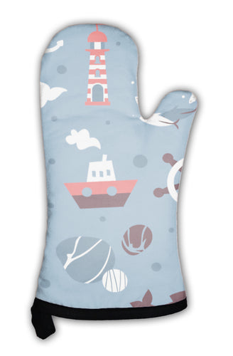 Oven Mitt, Pattern With Sea Icons