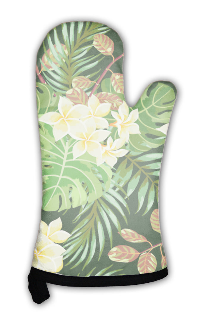 Oven Mitt, Tropical Leaves And Flowers