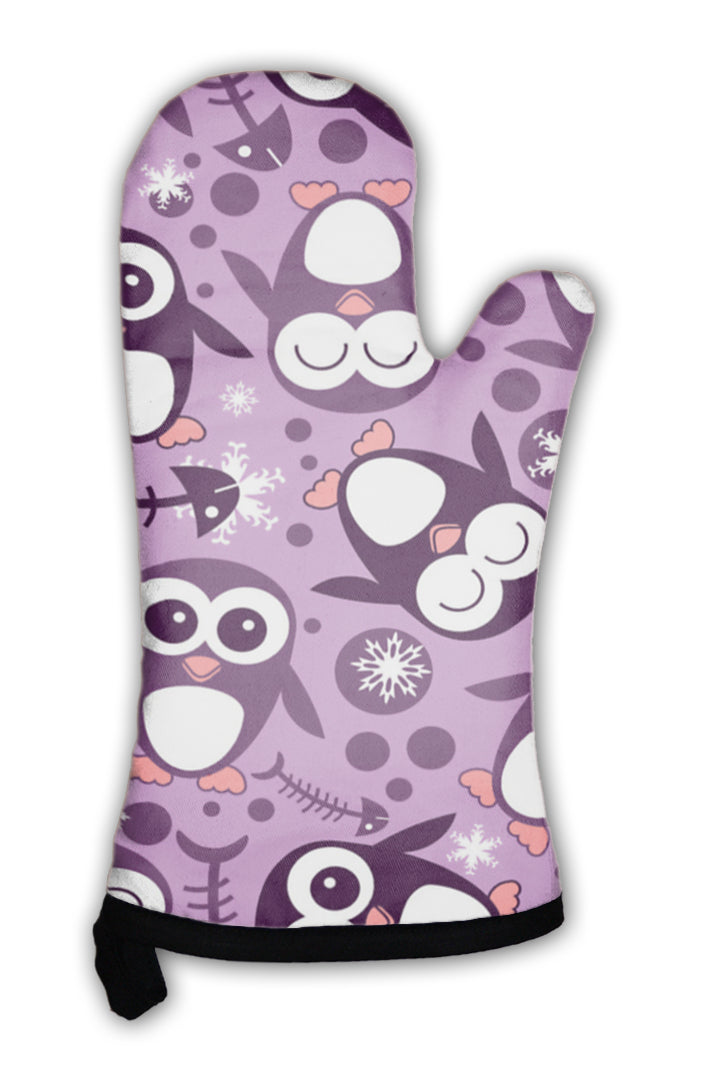 Oven Mitt, Pattern With Cute Penguins