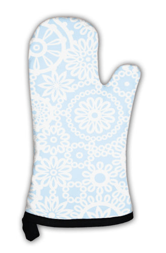 Oven Mitt, Blue And White Geometric Crochet Circle Flowers Pattern