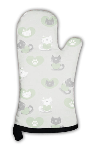 Oven Mitt, Romantic Pattern With Cute Kittens In Love