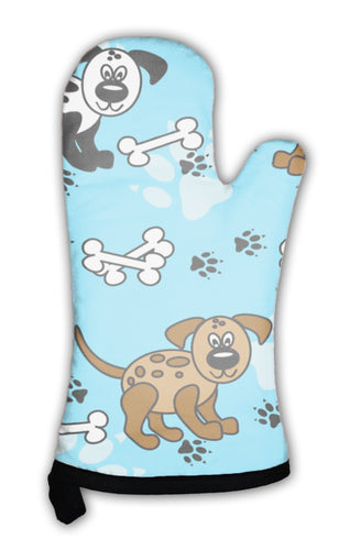 Oven Mitt, Dogs And Bones Borders Over Blue