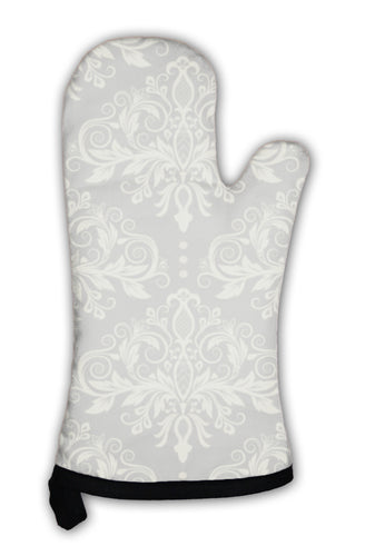 Oven Mitt, Grey Damask Pattern