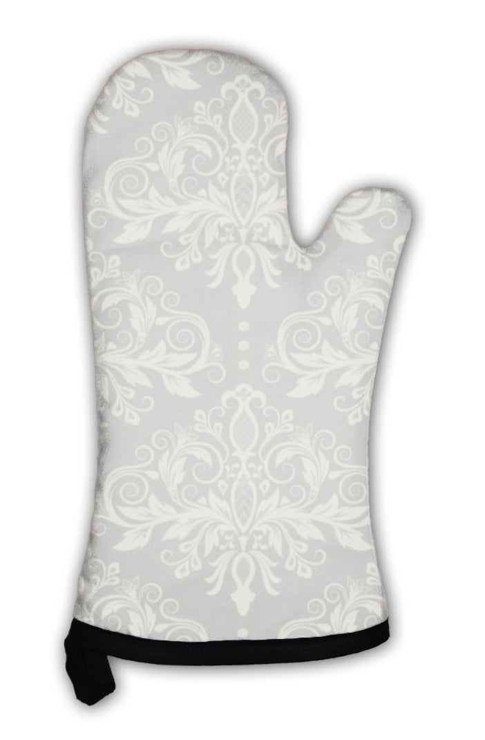 Oven Mitt, Grey Damask Pattern