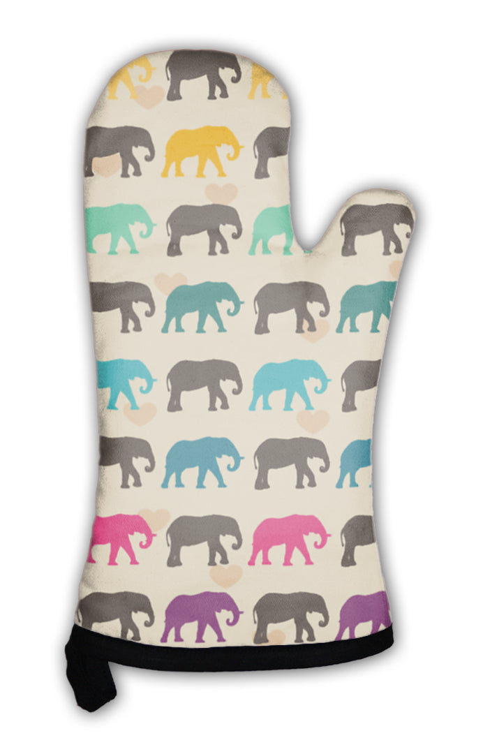 Oven Mitt, With Colorful Elephants